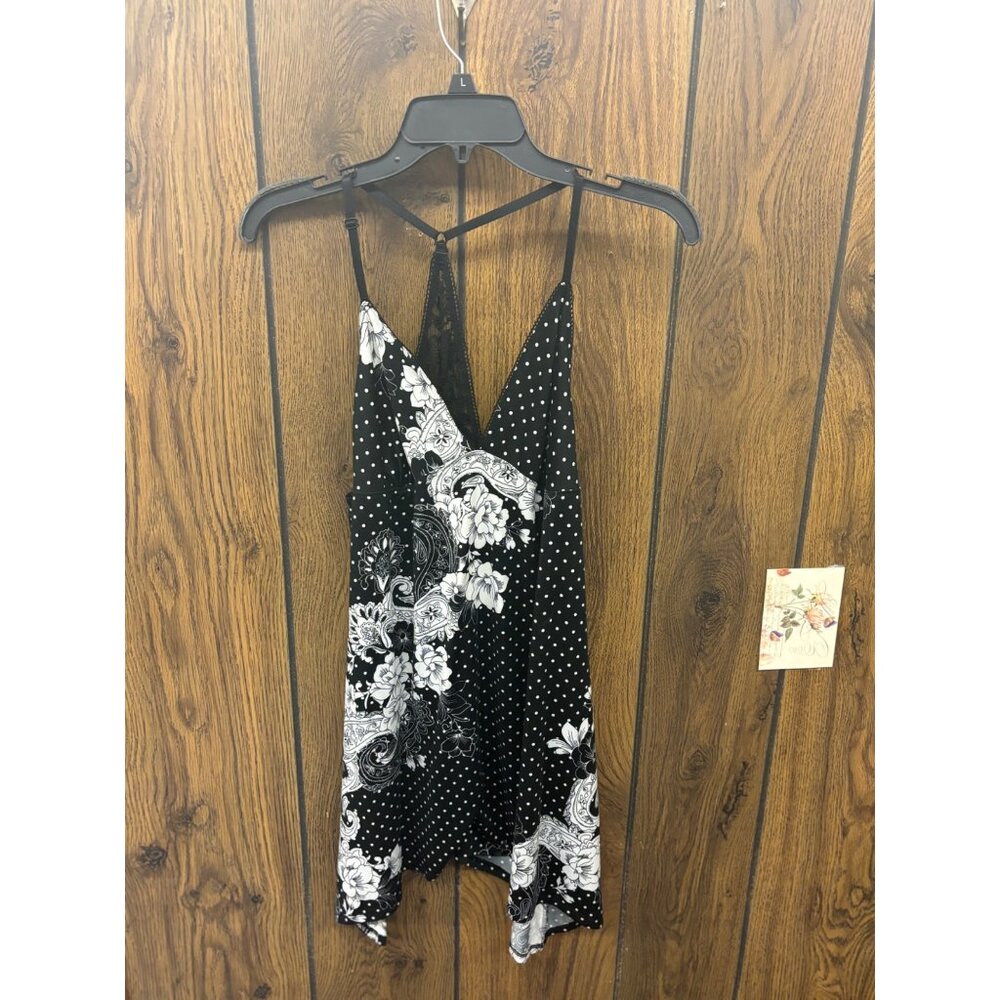 Secret Treasures Womens Black & White Floral Polka Dot Sleepwear Slip Dress L